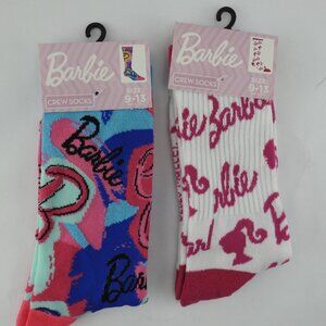 2 New Barbie Crew Socks Pink White Blue Graphic Size 9 13 Fun Crazy Pop Art